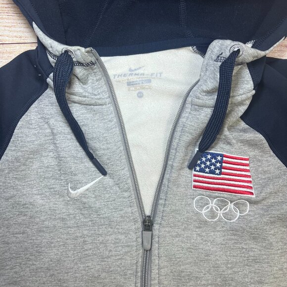 Nike Therma-Fit Team USA Olympic Full Zip Hoodie Size XS Gray Navy Fleece Lined - Picture 11 of 11